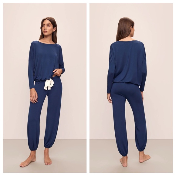 Eberjey Gisele Tencel Modal Slouchy Set in Navy Ivory PJ Pajamas Set - Picture 1 of 6